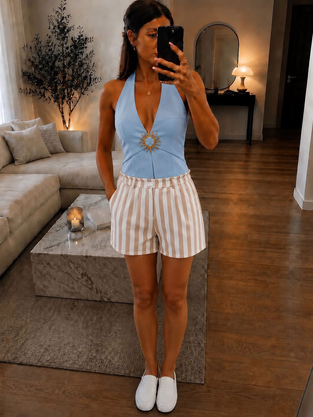 SHORT RAYURE JOLI BEIGE 🤎 TAILLE UNIQUE 36 - 42