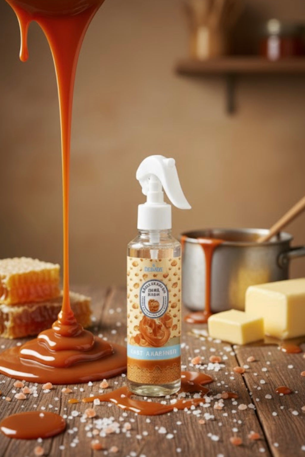 Spray d’Ambiance Maison, Tissu & Voiture – Prady Caramel Beurre Salé 220 ml