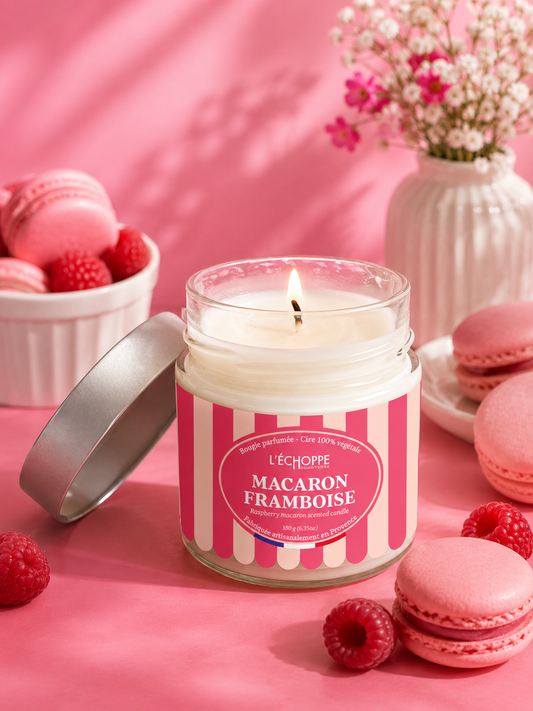 BOUGIE PARFUMÉE MACARON FRAMBOISE - 180G