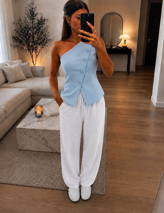 TOP ASYMÉTRIQUE BLEU 🩵